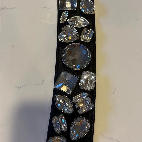 BB Simon ?Elegant black leather ??Real Swarovski ⚡️Chunky embellished belt/RARE? B.B. SIMON Black Leather Square Swarovski Crystal Studded  main image 4
